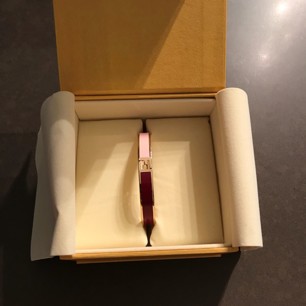 Fendi enamel F two tone pink bracelet with box